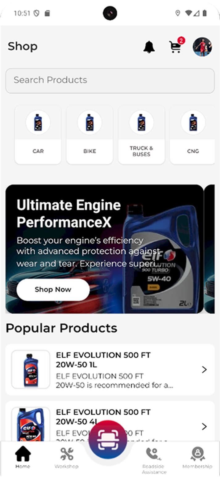 ELF Expert App oil selection screen